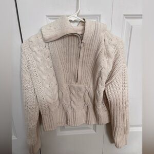 Pink Rose Cream Cable Knit Turtleneck Sweater